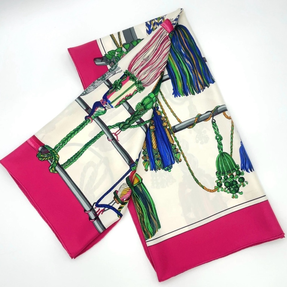 Auth Hermes Carré 90 Pasementerie Purple x Multicolor Silk Scarf W/Box - Picture 3 of 17